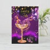 Fabulous Fun Birthday Purple Champagne Glass 招待状 (スタンド正面)