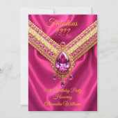 Fabulous Hot Pink Silk Gold Diamonds Birthday 招待状 (正面)