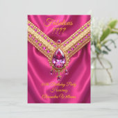 Fabulous Hot Pink Silk Gold Diamonds Birthday 招待状 (スタンド正面)