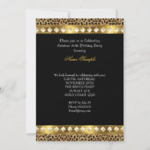 Fabulous Leopard Birthday Partyブラック金ゴールド写真2 招待状 (裏面)