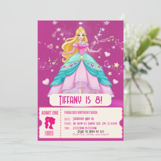 Fabulous, Pink doll birthday party 招待状 (スタンド正面)