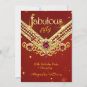 Fabulous Red Gold Diamonds Elegant Birthday Party 招待状 (正面)