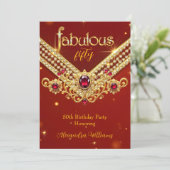 Fabulous Red Gold Diamonds Elegant Birthday Party 招待状 (スタンド正面)