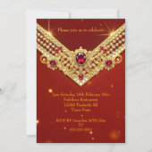 Fabulous Red Gold Diamonds Elegant Birthday Party 招待状 (裏面)