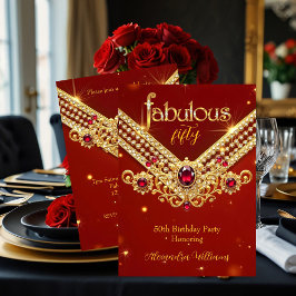 Fabulous Red Gold Diamonds Elegant Birthday Party 招待状