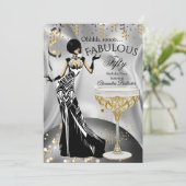 Fabulous Silver Gold Black Champagne Birthday 招待状 (スタンド正面)