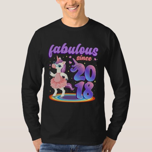 Fabulous Since 2018 Pretty Unicorn in Pink Dress F Tシャツ (正面)