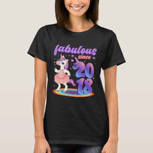 Fabulous Since 2018 Pretty Unicorn in Pink Dress F Tシャツ (正面)
