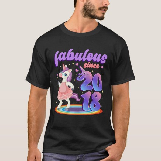 Fabulous Since 2018 Pretty Unicorn in Pink Dress F Tシャツ (正面)