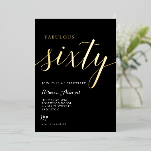 Fabulous Sixty BIrthday Foil Invitation 箔招待状 (立ち正面)