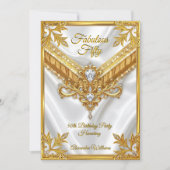 Fabulous White Silk Gold Diamonds Birthday Party 招待状 (正面)