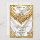 Fabulous White Silk Gold Diamonds Birthday Party 招待状 (裏面)