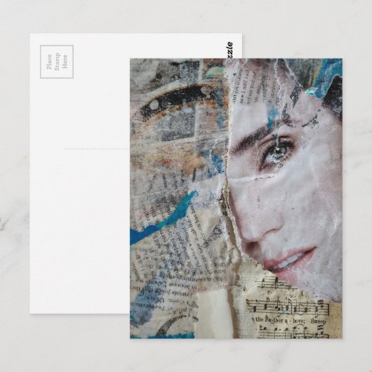 Face Abstract Mixed Media Collage ポストカード (正面/裏面)
