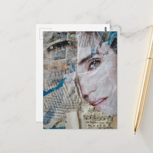 Face Abstract Mixed Media Collage ポストカード (正面/裏面インサイチュ)