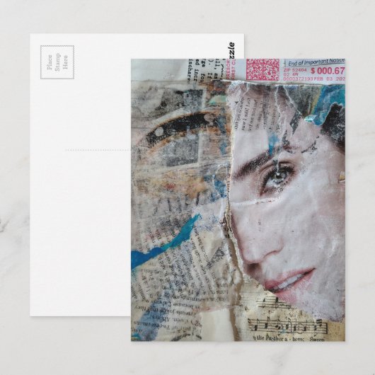 Face Abstract Mixed Media Collage ポストカード (正面/裏面)