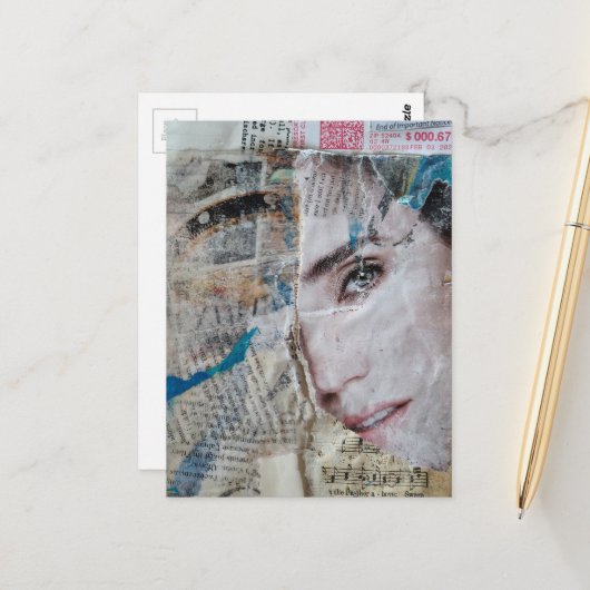 Face Abstract Mixed Media Collage ポストカード (正面/裏面インサイチュ)