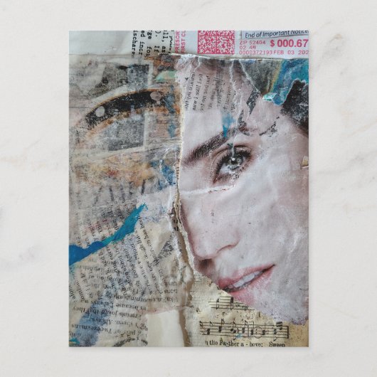 Face Abstract Mixed Media Collage ポストカード (正面)