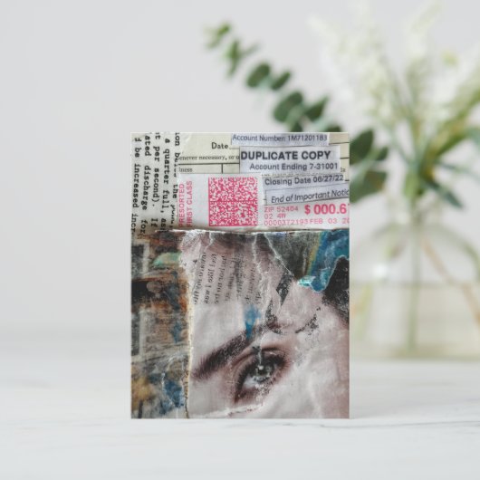 Face and Bills Abstract Mixed Media Collage ポストカード (スタンド正面)