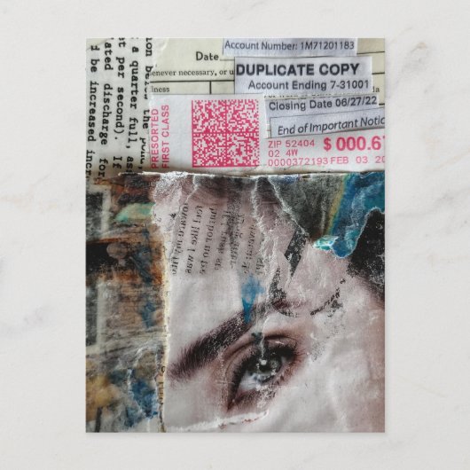 Face and Bills Abstract Mixed Media Collage ポストカード (正面)