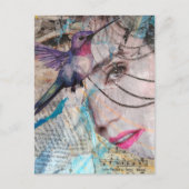 Face and Hummingbird Abstract Mixed Media Collage ポストカード (正面)
