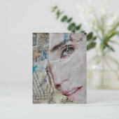 Face and Words Abstract Mixed Media Collage ポストカード (スタンド正面)