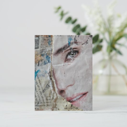 Face and Words Abstract Mixed Media Collage ポストカード (スタンド正面)
