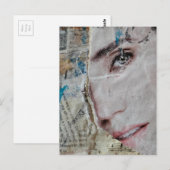 Face and Words Abstract Mixed Media Collage ポストカード (正面/裏面)