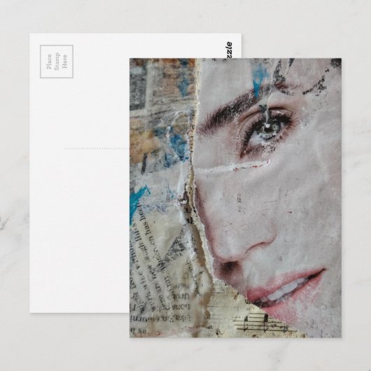 Face and Words Abstract Mixed Media Collage ポストカード (正面/裏面)