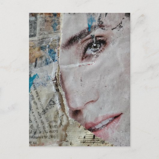 Face and Words Abstract Mixed Media Collage ポストカード (正面)