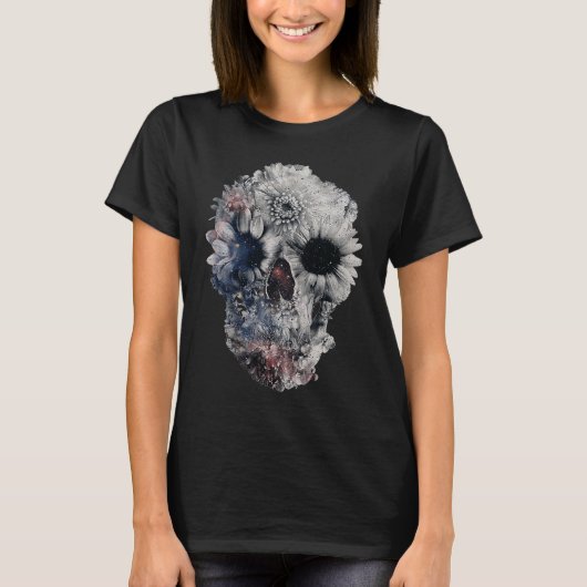 Face Floral Skull Skeleton Halloween Costume Tシャツ (正面)