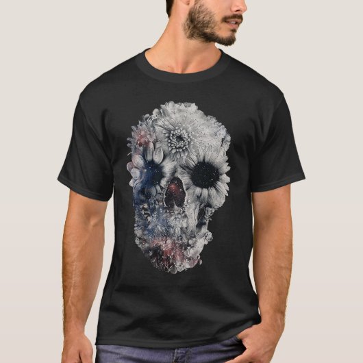 Face Floral Skull Skeleton Halloween Costume Tシャツ (正面)