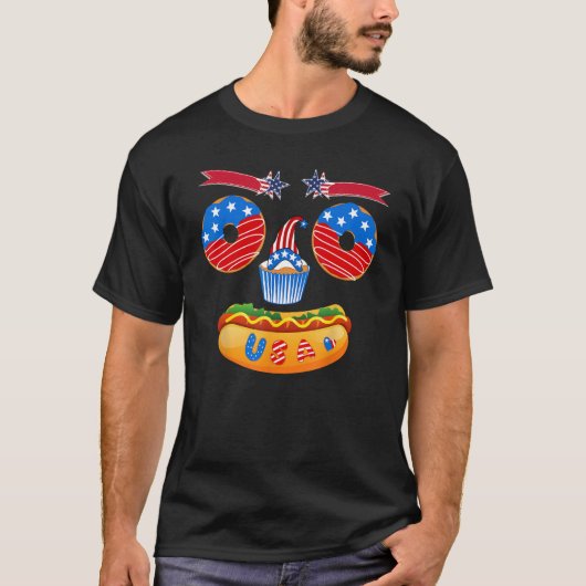 Face Funny Food Donut Cupcake Hotdog Patriotic USA Tシャツ (正面)