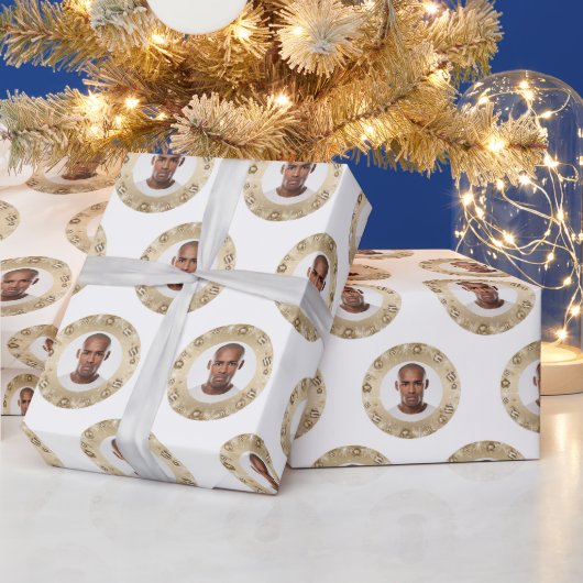 Face Gold Wreath Christmas Wrapping Paper ラッピングペーパー (クリスマス)