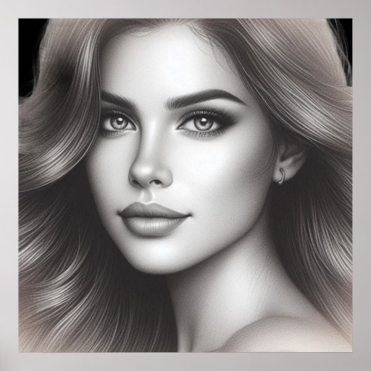 Face of a Cute Young Woman on a 24x24 Bedroom Wall ポスター (正面)