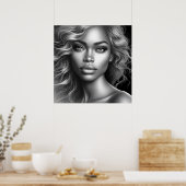 Face of a Cute Young Woman on a 24'x24' Wall ポスター (キッチン)