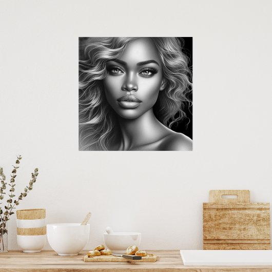 Face of a Cute Young Woman on a 24'x24' Wall ポスター (キッチン)