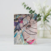 Face Random Words Hummingbird Mixed Media Collage ポストカード (スタンド正面)