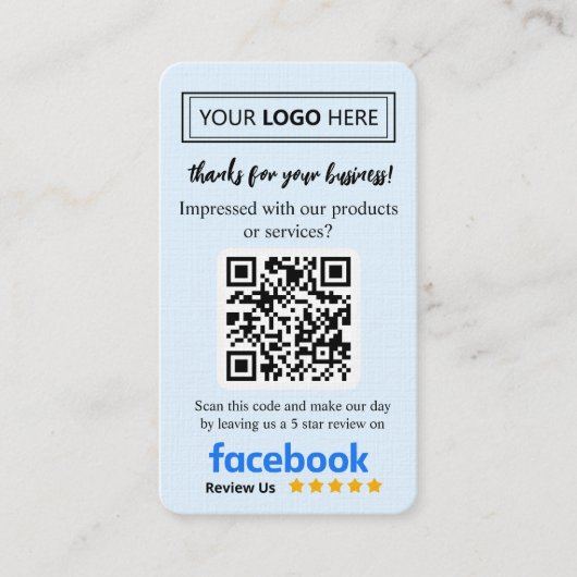 Facebookのレビュー依頼カード(ロゴとQRコード付き) 名刺 (正面)