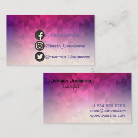 FacebookのTwitterのInstagramの社会的な幾何学的なモダン 名刺 (正面/裏面)