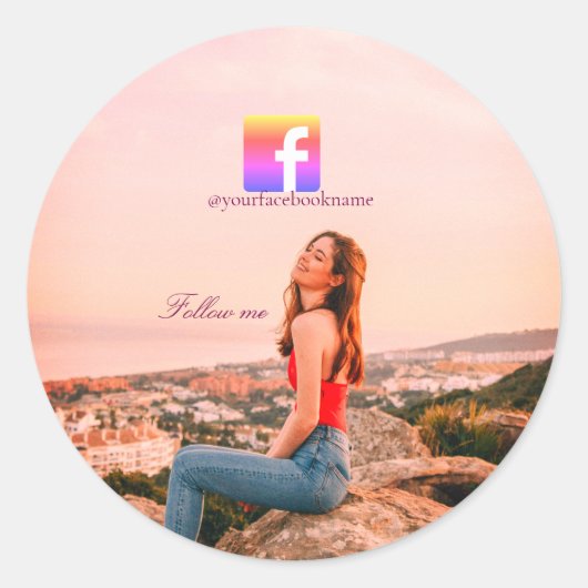 Facebookユーザー名ソーシャルメディアフォロー写真 ラウンドシール (正面)