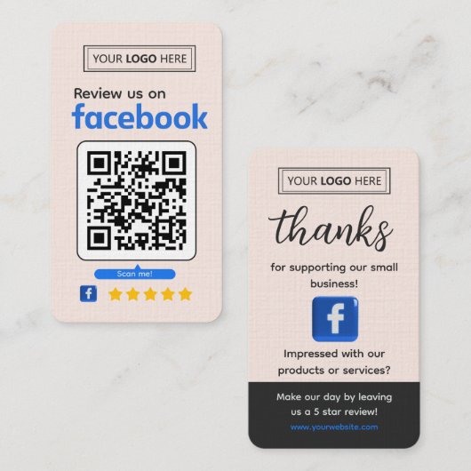 Facebookレビューお願い パステルピンク ビジネス用 名刺 (正面/裏面)
