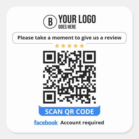 FacebookレビューQRコード率マイビジネス5スター スクエアシール (正面)