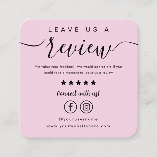 Facebook離れ Instagramのロゴピンクのレビュー スクエア名刺 (正面)