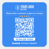 Facebook レビュー QR コード 私のビジネスを評価する 5 つ星 スクエアシール (正面)