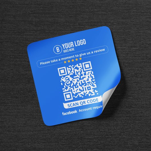 Facebook レビュー QR コード 私のビジネスを評価する 5 つ星 スクエアシール