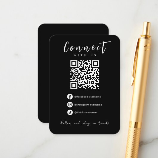 Facebook Instagram TiktokブラックモダンQRコード エンクロージャーカード (正面/裏面インサイチュ)