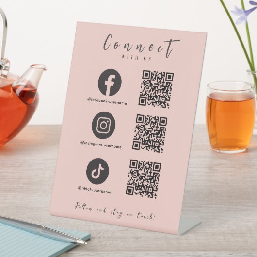 Facebook Instagram Tiktok QRコード赤面ピンク 台座サイン (インサイチュ)