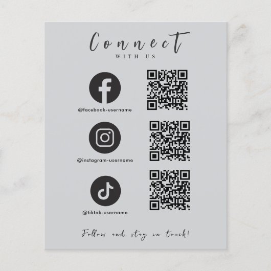 Facebook Instagram Tiktok QR Code Light Grey チラシ (正面)