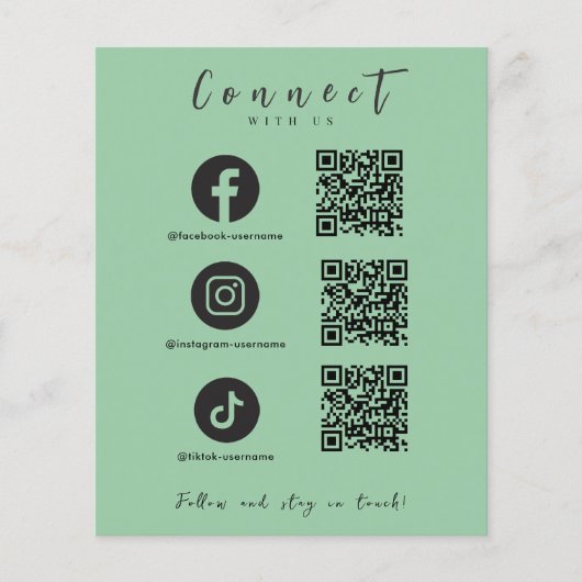 Facebook Instagram Tiktok QR Code Mint Green チラシ (正面)