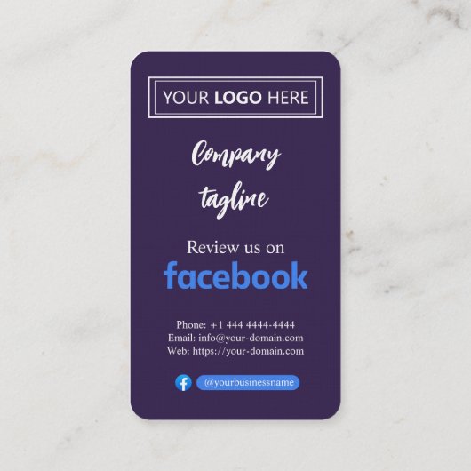 Facebook Review Card with Logo & QR Code Deep Plum 名刺 (裏面)